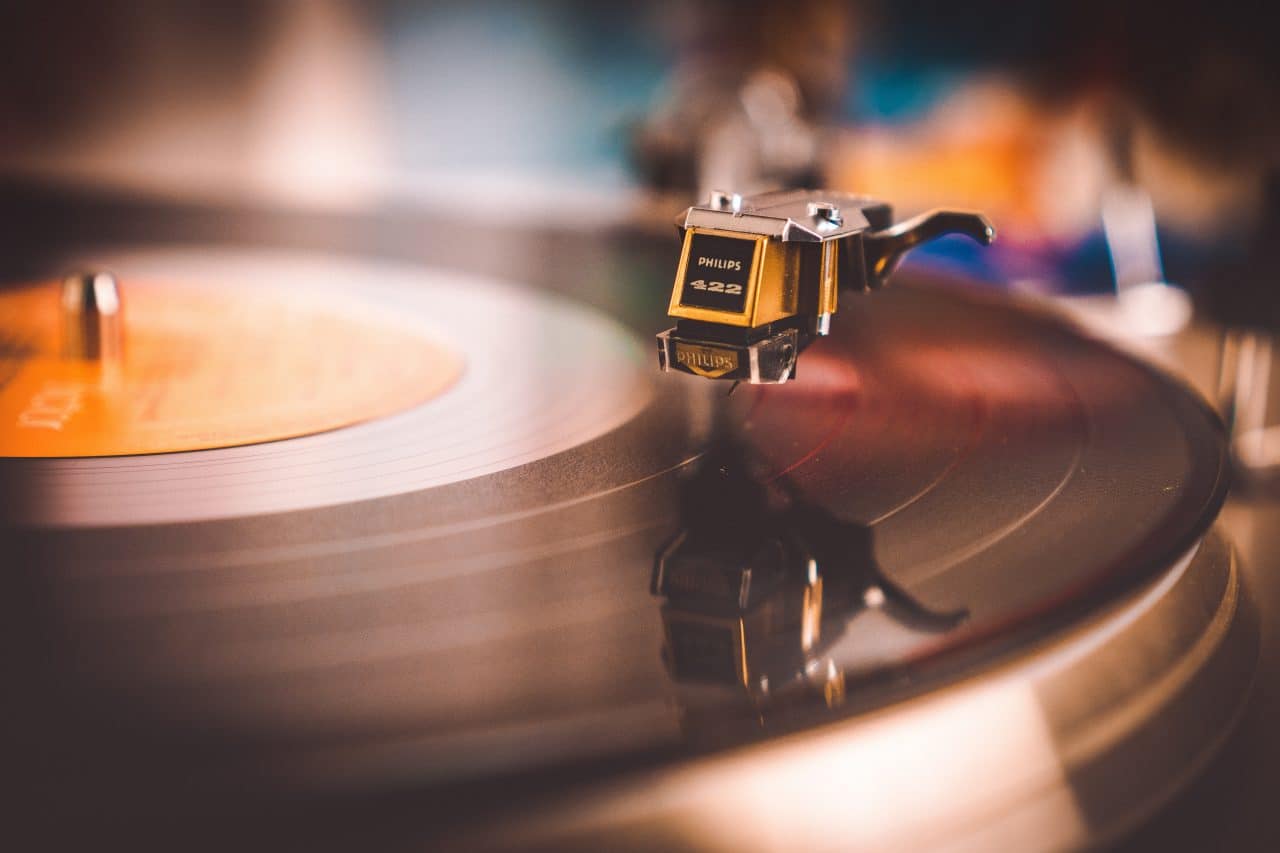 Close up of a record player.